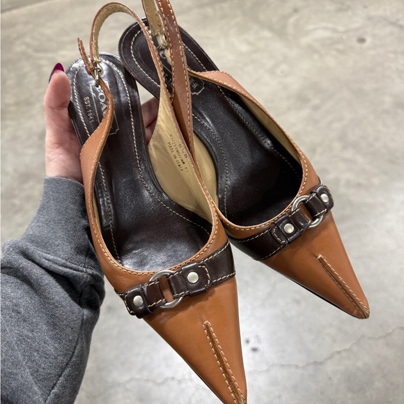 Coach Shoes - Coach Stylish Brown Leather Slingback Kitten Heels